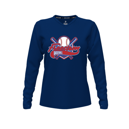 [FTLVCFNV-FYXS-LOGO1] Decker Comfort T-Shirt (Female Youth XS, Navy, V Neck, Logo 1, Long Sleeve)