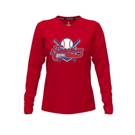[CUS-DFW-TEES-CMF-VNK-LSL-RED-FYXS-LOGO1] Comfort T-Shirt (Female Youth XS, Red, V Neck, Logo 1, Long Sleeve)