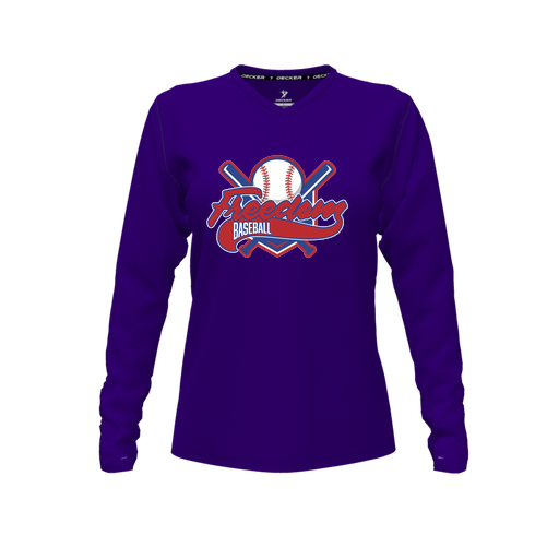 [FTLVCFPP-FYXS-LOGO1] Decker Comfort T-Shirt (Female Youth XS, Purple, V Neck, Logo 1, Long Sleeve)
