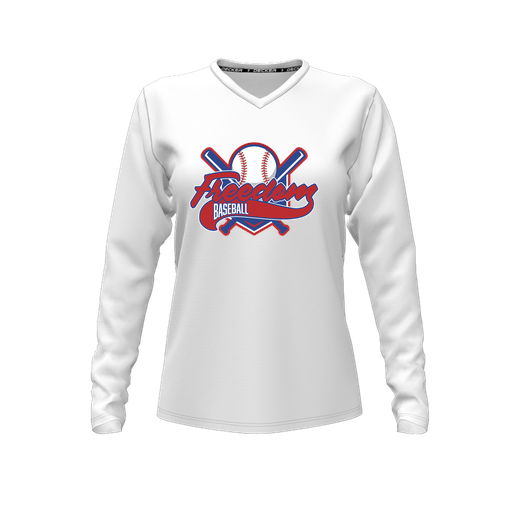 [CUS-DFW-TEES-PER-VNK-LSL-WHT-FYXS-LOGO1] Performance T-Shirt (Female Youth XS, White, V Neck, Logo 1, Long Sleeve)