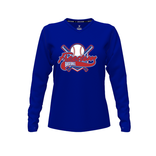 [CUS-DFW-TEES-PER-VNK-LSL-RYL-FYXS-LOGO1] Performance T-Shirt (Female Youth XS, Royal, V Neck, Logo 1, Long Sleeve)